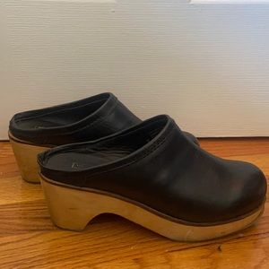 BDG Black leather and wood clogs